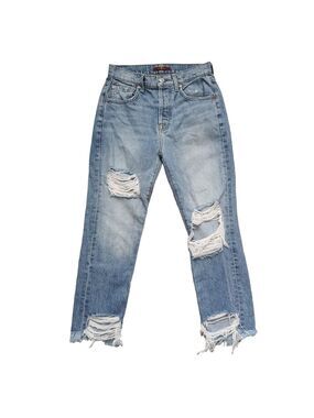 7 for all Mankind Baggy High Waisted Jeans Button Fly Distressed Ripped Chewed